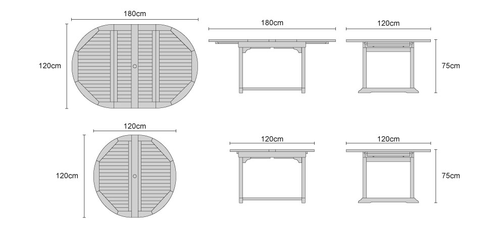 Brompton Teak Double Leaf Extendable Garden Table - Dimensions